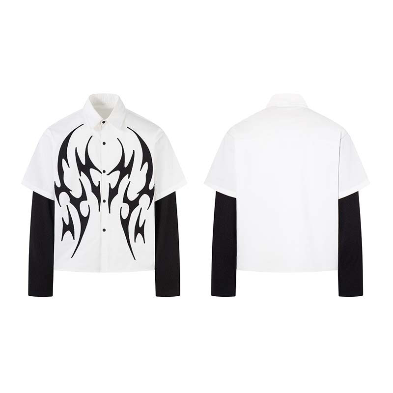 Pattern sticker embroidery lapel fake two shirts