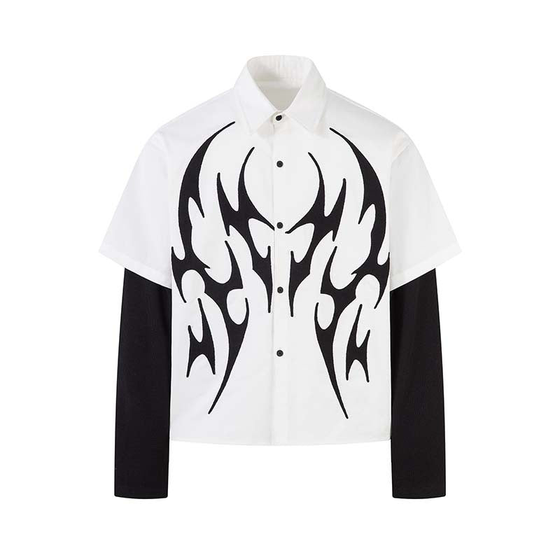 Pattern sticker embroidery lapel fake two shirts
