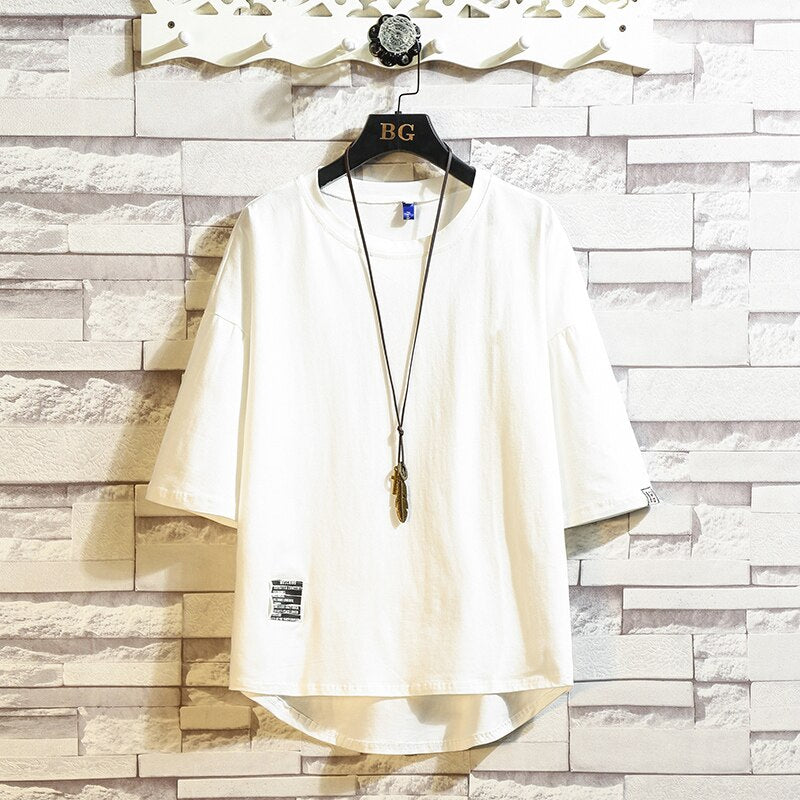 Streetwear Summer Cotton T Shirt Men Short Sleeve Casual Mens T Shirts  Solid Tee Shirt Homme