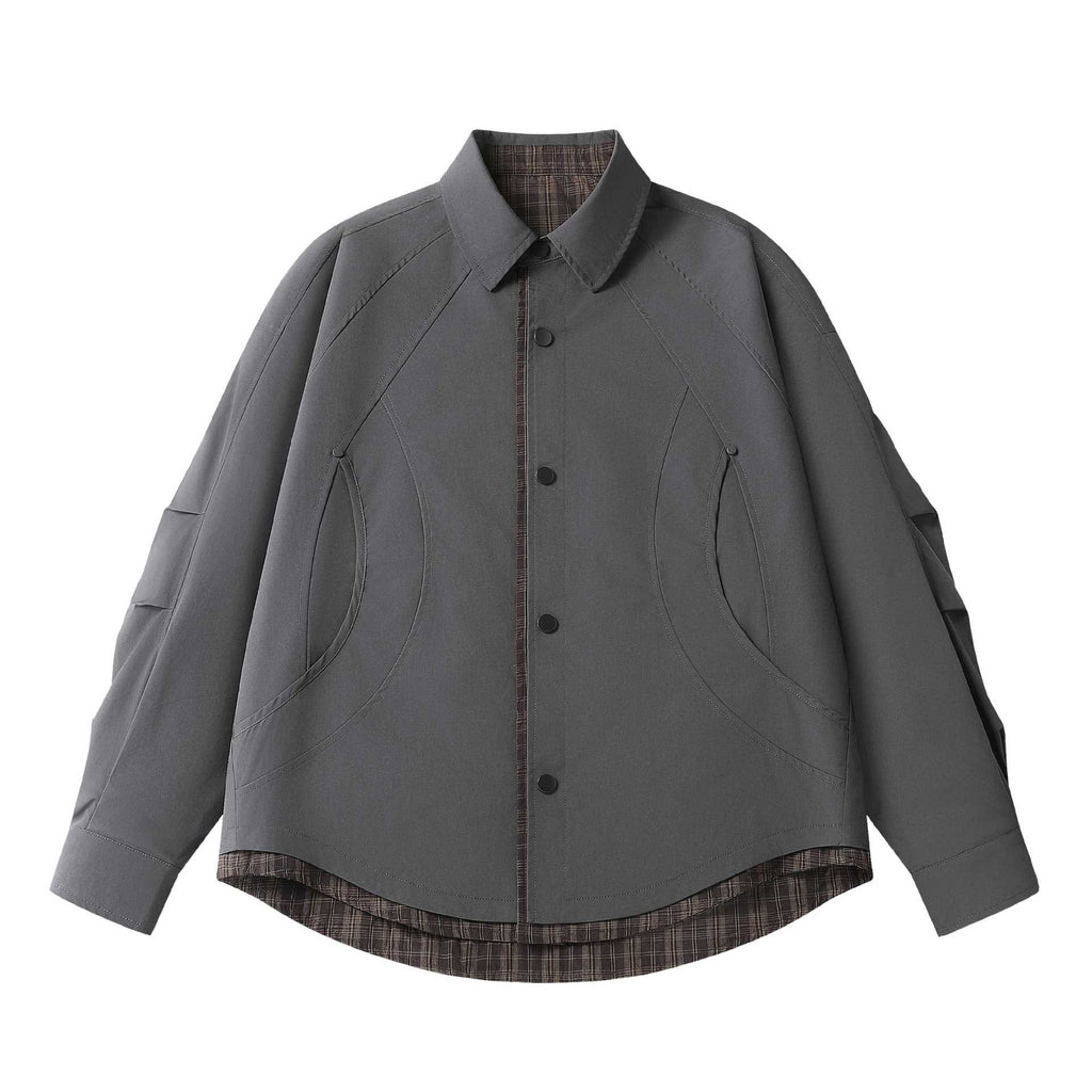 Vintage Oversized Plaid Long Sleeve Deconstructed Layered Mens Shirt