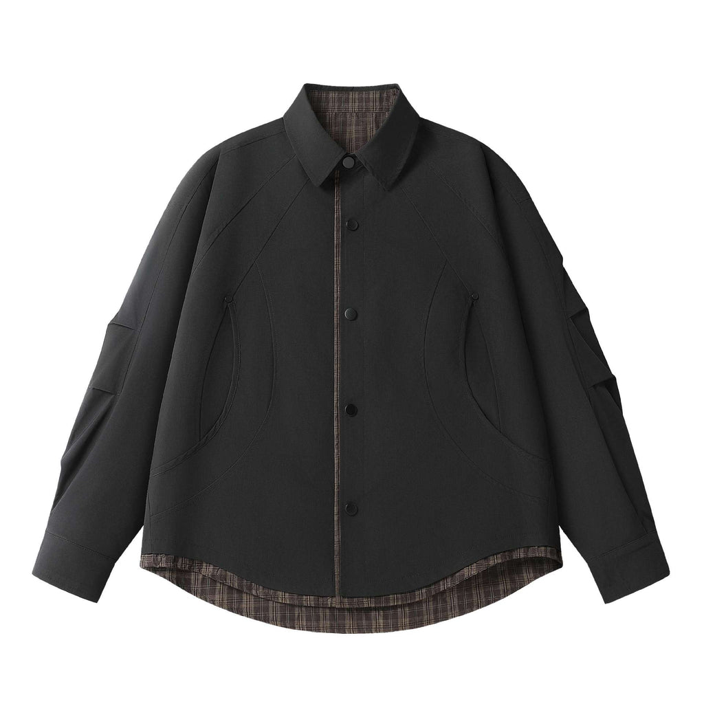 Vintage Oversized Plaid Long Sleeve Deconstructed Layered Mens Shirt