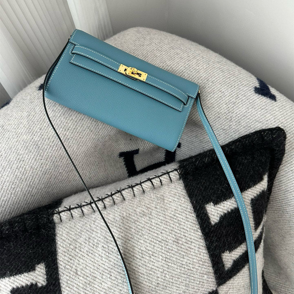 Pure hand-stitched wax thread Kelly epsom cowhide suede crossbody women's bag wallet hand-beaten copper stud crossbody backpack